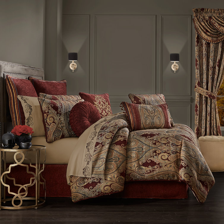 King Red Jacquard Microfiber Comforter Set with Piping