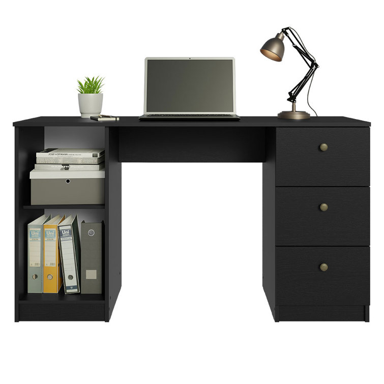 Sleek 53" Black Engineered Wood Gaming Desk with Filing Cabinet