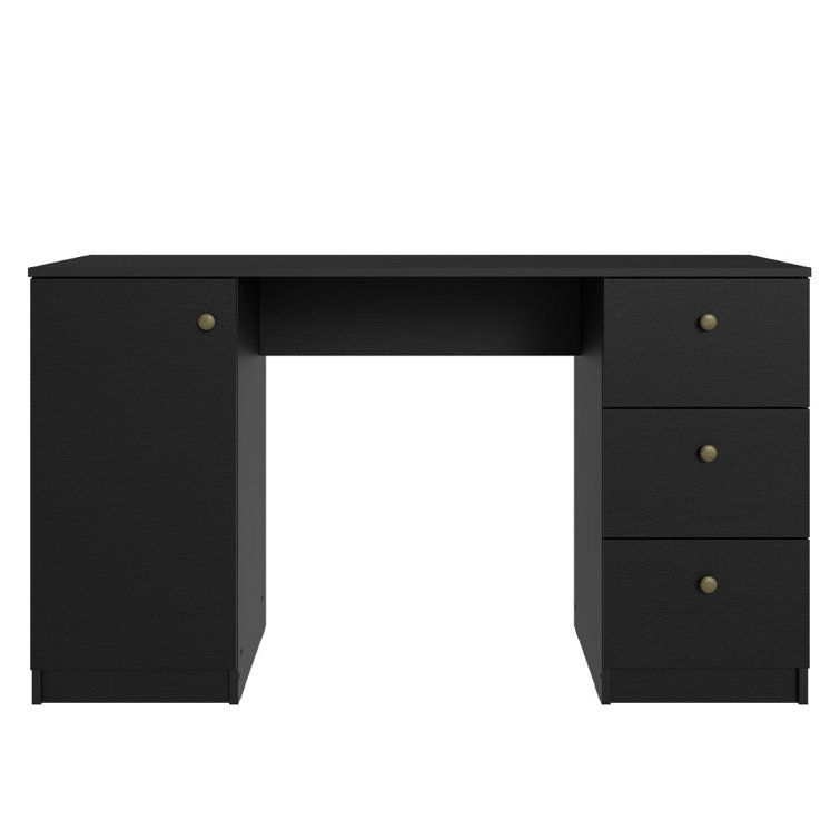 Sleek 53" Black Engineered Wood Gaming Desk with Filing Cabinet