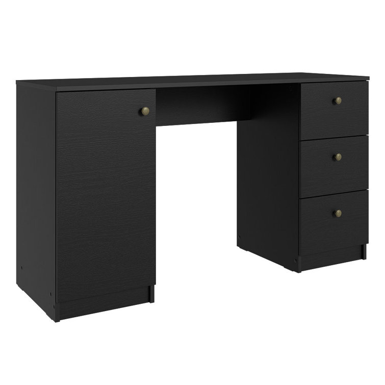 Sleek 53" Black Engineered Wood Gaming Desk with Filing Cabinet