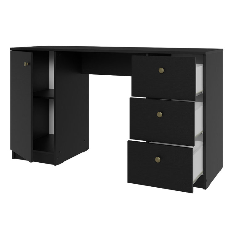 Sleek 53" Black Engineered Wood Gaming Desk with Filing Cabinet