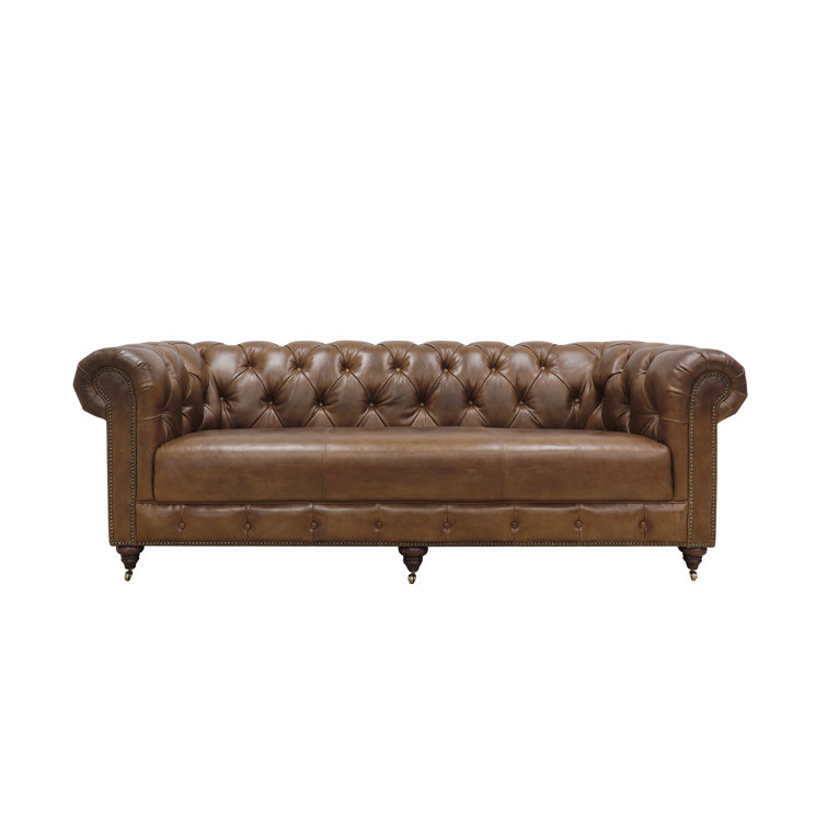 Vintage Cigar Brown Leather Chesterfield Sofa with Nailhead Trim