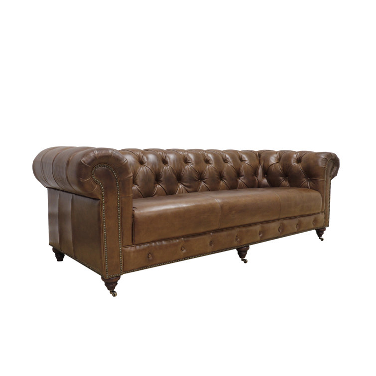 Vintage Cigar Brown Leather Chesterfield Sofa with Nailhead Trim