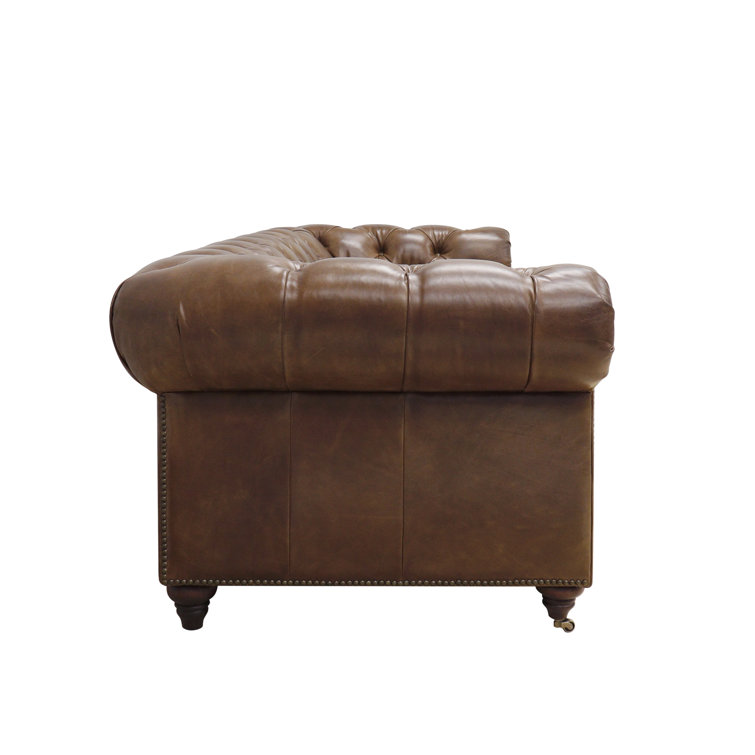 Vintage Cigar Brown Leather Chesterfield Sofa with Nailhead Trim