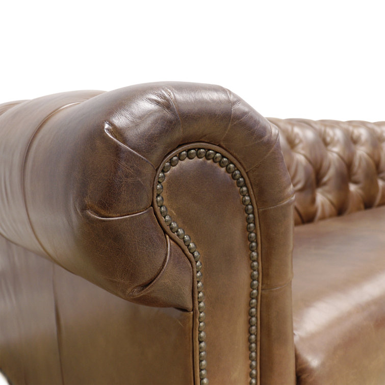 Vintage Cigar Brown Leather Chesterfield Sofa with Nailhead Trim