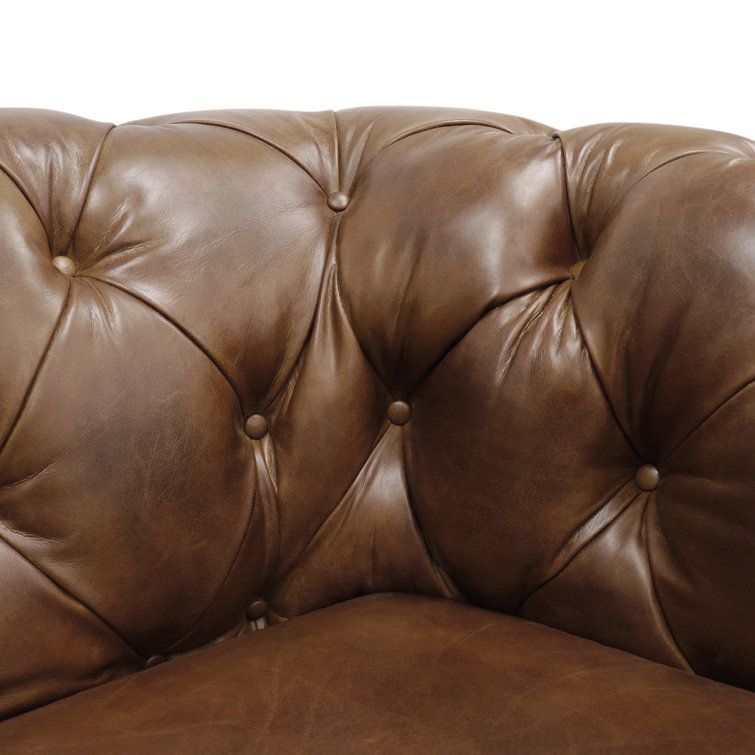 Vintage Cigar Brown Leather Chesterfield Sofa with Nailhead Trim
