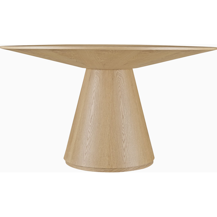 Round Oak Contemporary Dining Table with Flared Base
