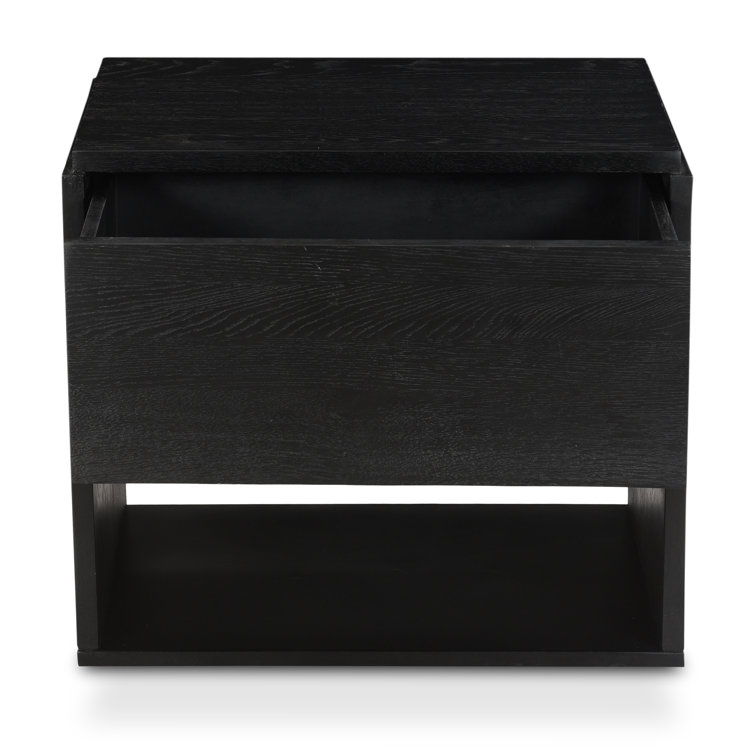 Calypso Matte Black Solid Oak 1-Drawer Nightstand with Iron Base