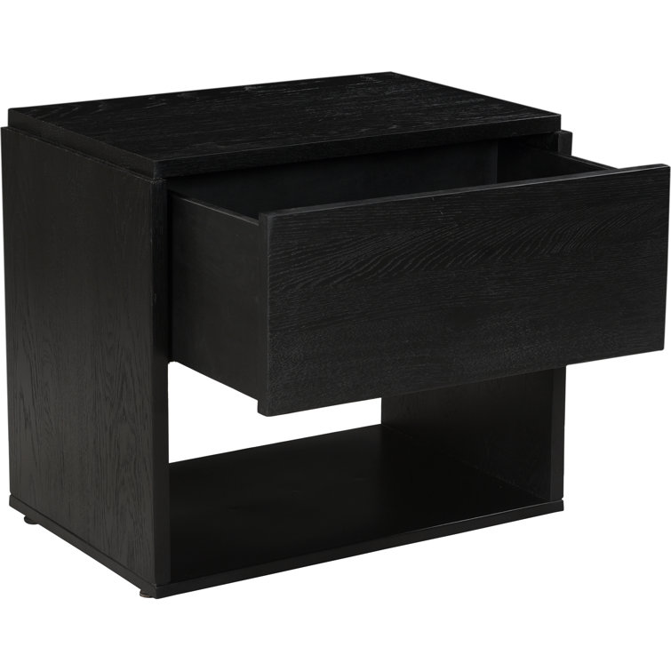 Calypso Matte Black Solid Oak 1-Drawer Nightstand with Iron Base