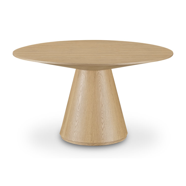 Round Oak Contemporary Dining Table with Flared Base