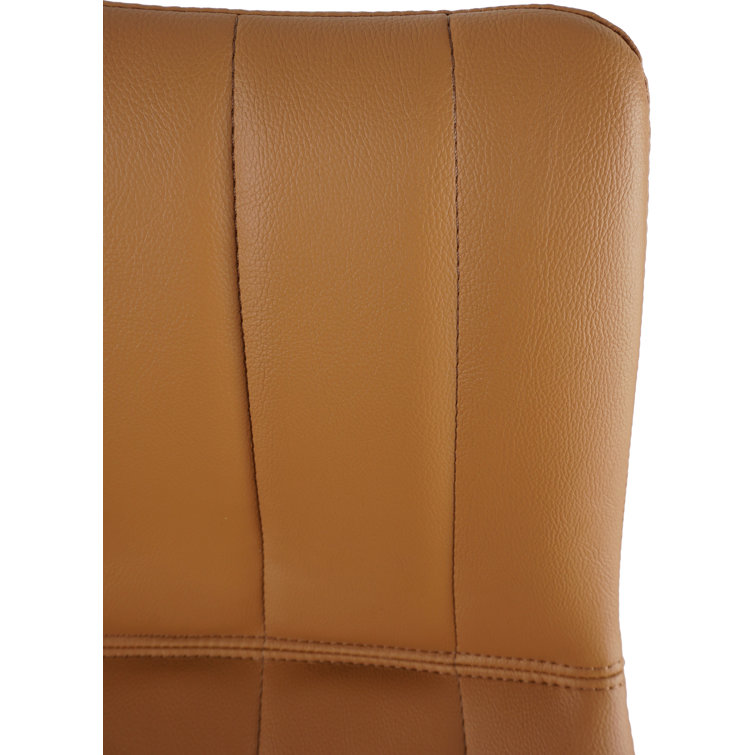 Brown Faux Leather Low Back Counter Stools with Steel Frame, Set of 2