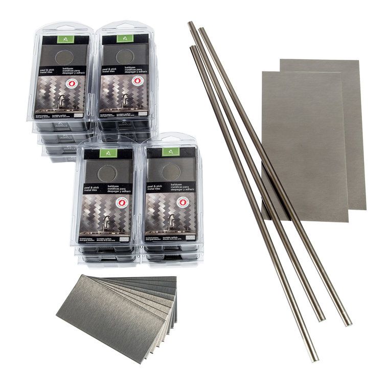 Stainless Steel Peel and Stick Backsplash Tile Kit, 3in x 6in