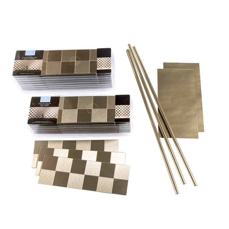 Champagne Peel and Stick Metal Backsplash Tile Kit, 12" x 4"