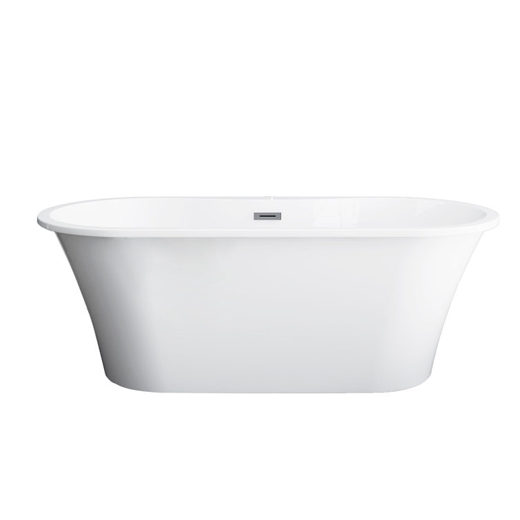 66.63'' White Oval Freestanding Acrylic Soaking Bathtub