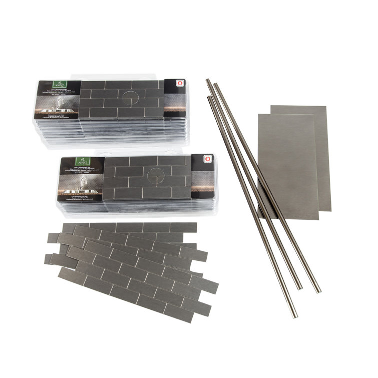 Stainless Steel Peel and Stick Subway Wall Tile Kit