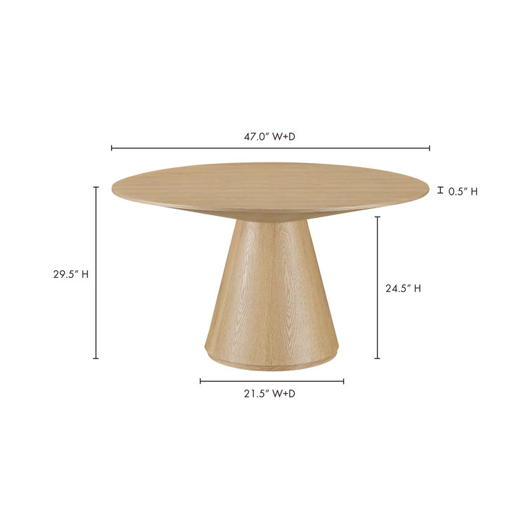Round Oak Contemporary Dining Table with Flared Base