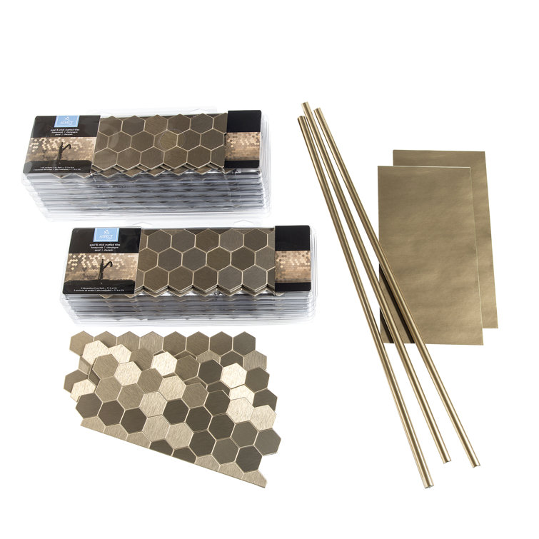 Champagne Honeycomb Peel and Stick Metal Wall Tile Kit