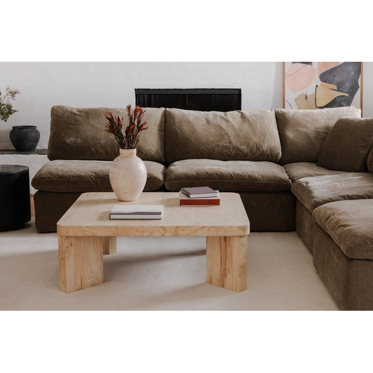 Desert Sage Performance Fabric Square Ottoman with Feather Cushion