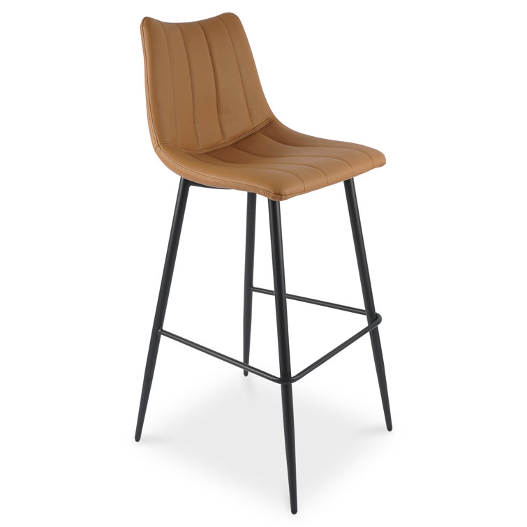 Brown Faux Leather Low Back Counter Stools with Steel Frame, Set of 2
