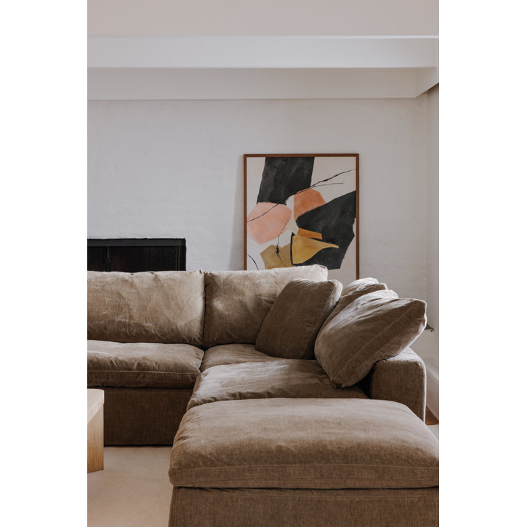 Desert Sage Performance Fabric Square Ottoman with Feather Cushion