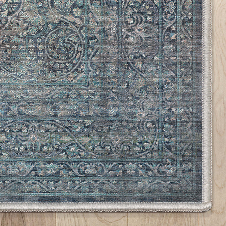 Asha Juliette Blue Chenille 8' x 10' Washable Area Rug