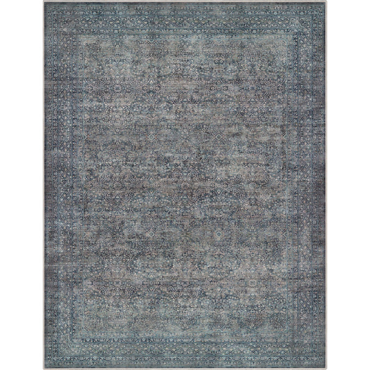 Asha Juliette Blue Chenille 8' x 10' Washable Area Rug