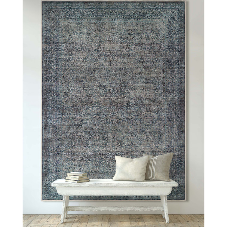 Asha Juliette Blue Chenille 8' x 10' Washable Area Rug
