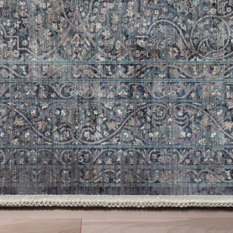 Asha Juliette Blue Chenille 8' x 10' Washable Area Rug