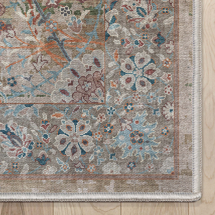 Asha Blue Vintage Persian Floral 6' x 9' Chenille Rug