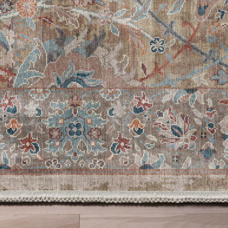 Asha Blue Vintage Persian Floral 6' x 9' Chenille Rug