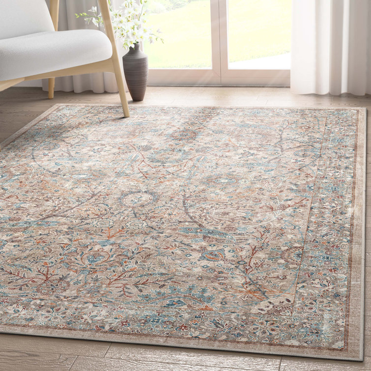 Emilia Vintage Persian Ivory 6' x 9' Washable Chenille Rug