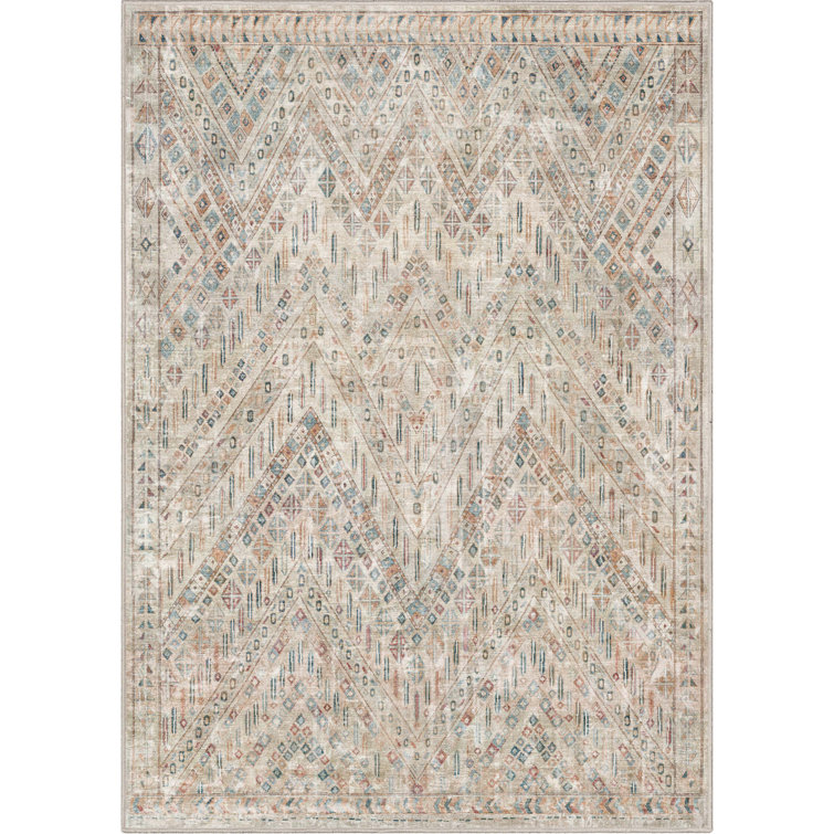 Asha Vintage Ivory 6' x 9' Tribal Chevron Flat-Weave Rug