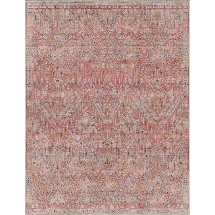 Vintage Red Synthetic Flat-Weave Rectangular Area Rug