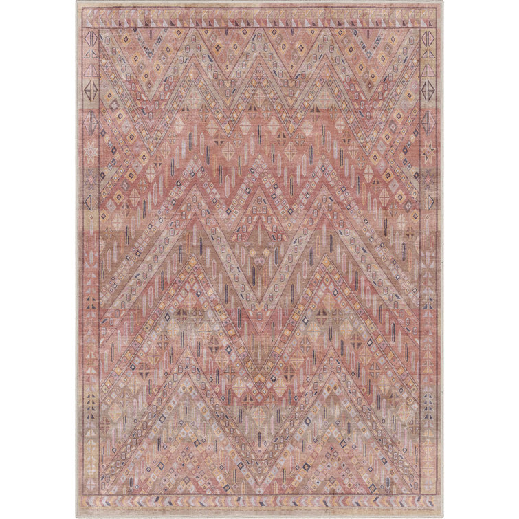 Tribal Chevron Red & Beige 5' x 7' Flat-Woven Chenille Rug