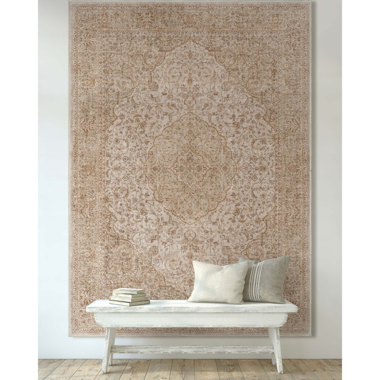Beige and Brown Chenille Oriental Flat-Weave Area Rug, 5' x 7'