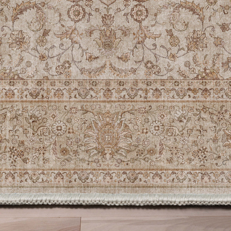 Beige and Brown Chenille Oriental Flat-Weave Area Rug, 5' x 7'