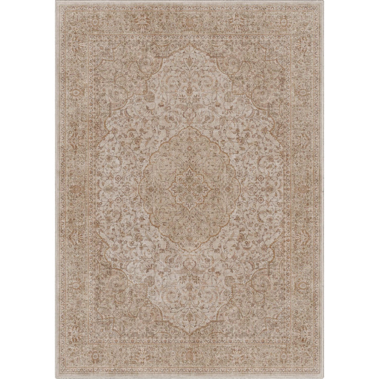 Beige and Brown Chenille Oriental Flat-Weave Area Rug, 5' x 7'