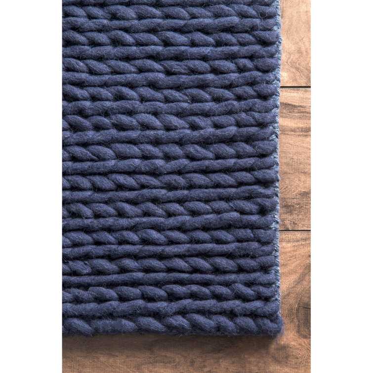 Handmade Blue Wool Rectangular 8' x 10' Area Rug