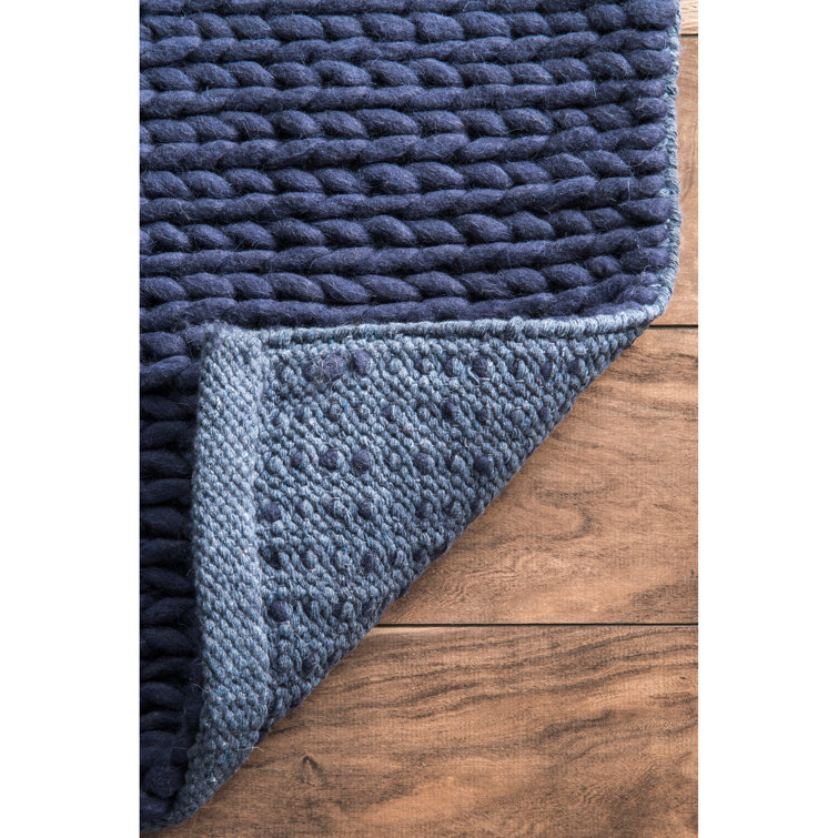 Handmade Blue Wool Rectangular 8' x 10' Area Rug