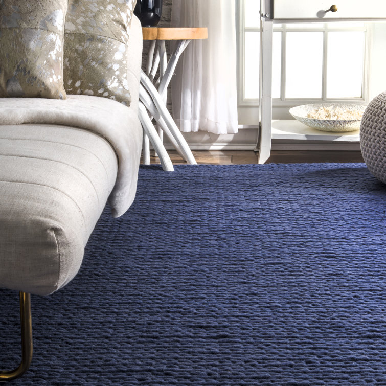 Handmade Blue Wool Rectangular 8' x 10' Area Rug