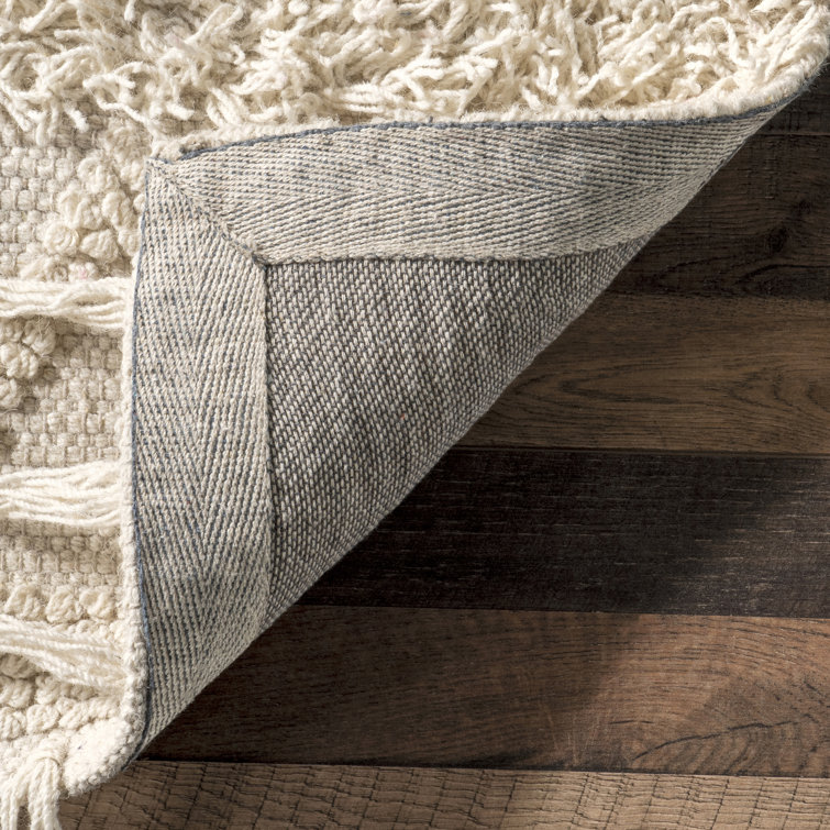 Ivory Hand-Tufted Wool Runner Rug with Tassels