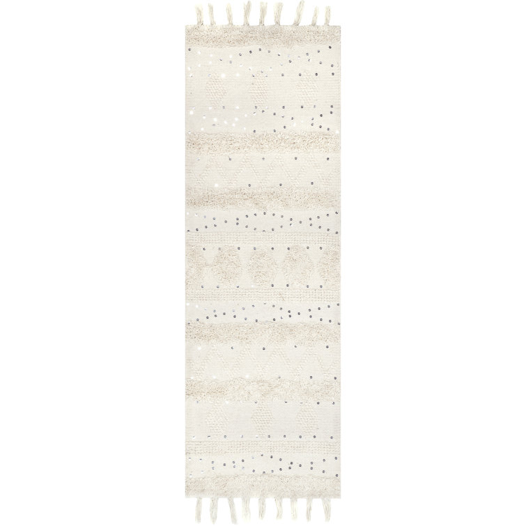 Ivory Hand-Tufted Wool Runner Rug with Tassels