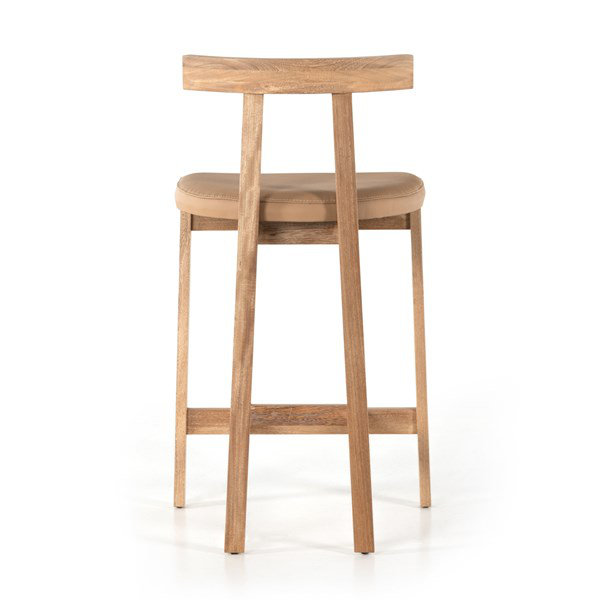 Rosa Morada Wood and Top-Grain Leather Minimalist Counter Stool