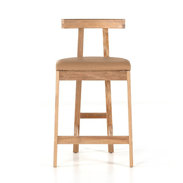 Rosa Morada Wood and Top-Grain Leather Minimalist Counter Stool