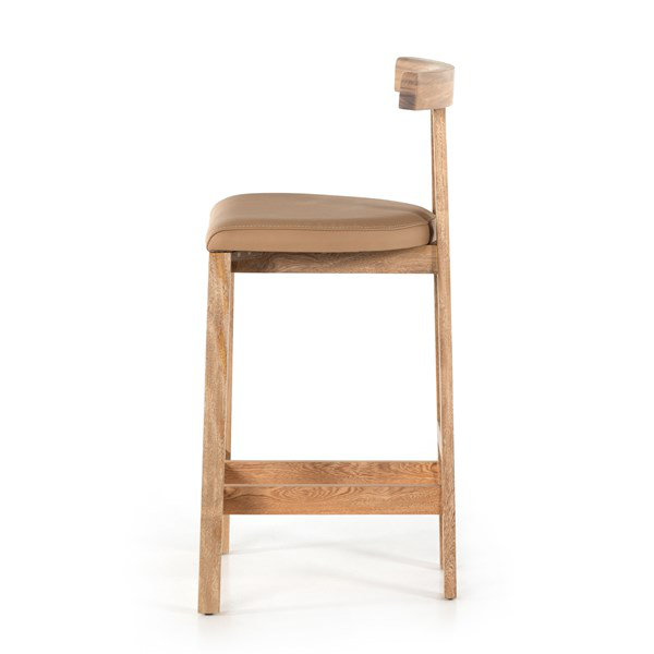 Rosa Morada Wood and Top-Grain Leather Minimalist Counter Stool