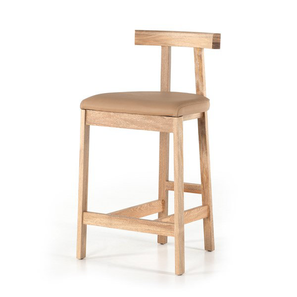 Rosa Morada Wood and Top-Grain Leather Minimalist Counter Stool