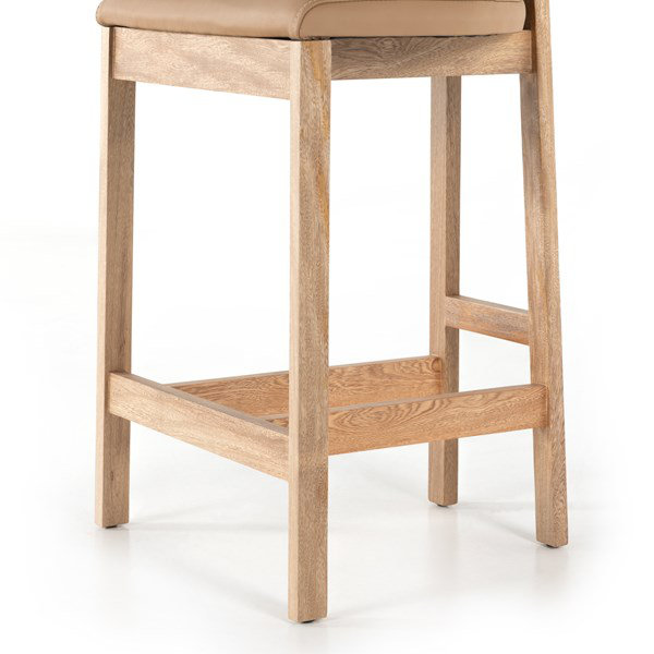 Rosa Morada Wood and Top-Grain Leather Minimalist Counter Stool