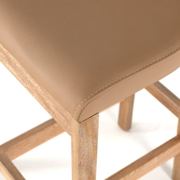 Rosa Morada Wood and Top-Grain Leather Minimalist Counter Stool