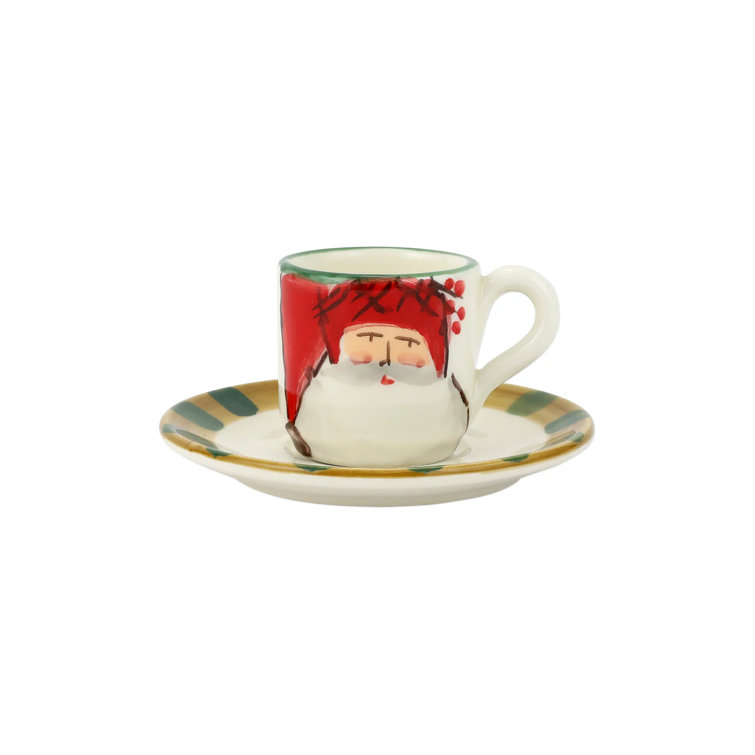 Handmade Ceramic Holiday Espresso Cups with Saucers, Set of 4