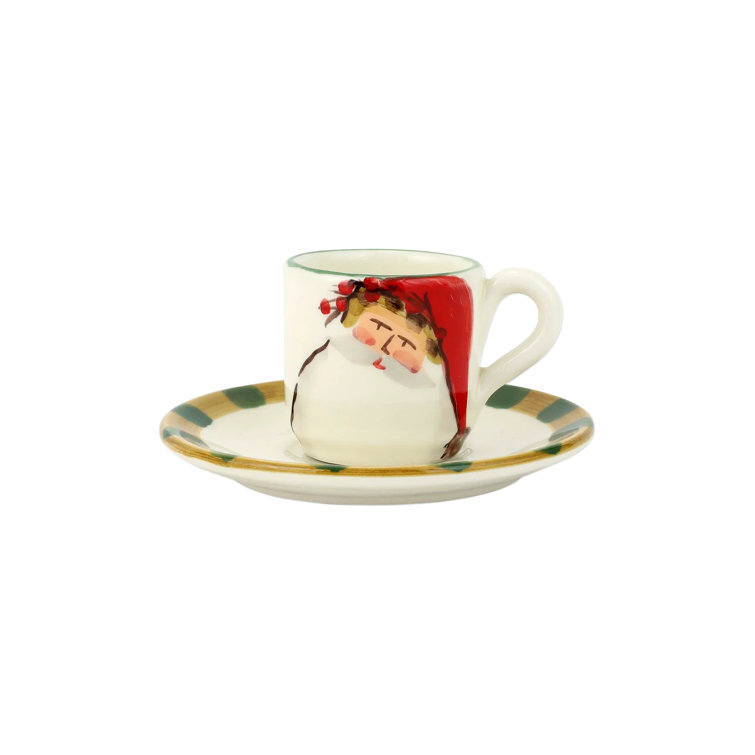 Handmade Ceramic Holiday Espresso Cups with Saucers, Set of 4